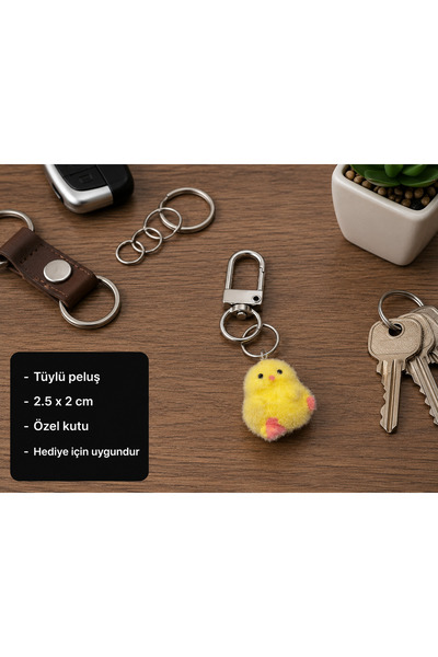 HER ŞEY NOTA www.herseynota.com Cute Chick Plush Charm Keychain – Soft Furry ...