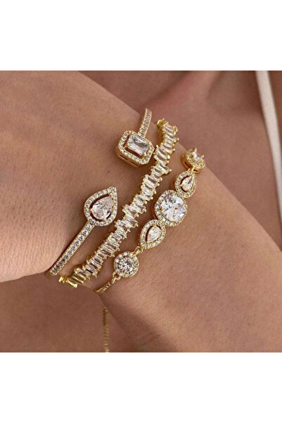 Choice1 Gold Color Set ZAKOL 3pcs AAA Cubic Zirconia Adjustable Open Bangle B...