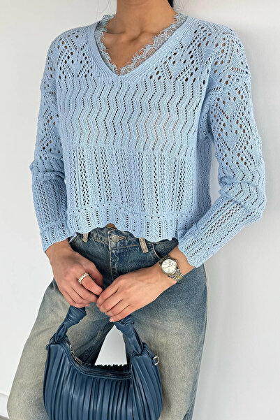 Aryena Blue Gülseli Women's V-Neck Knitwear Blouse