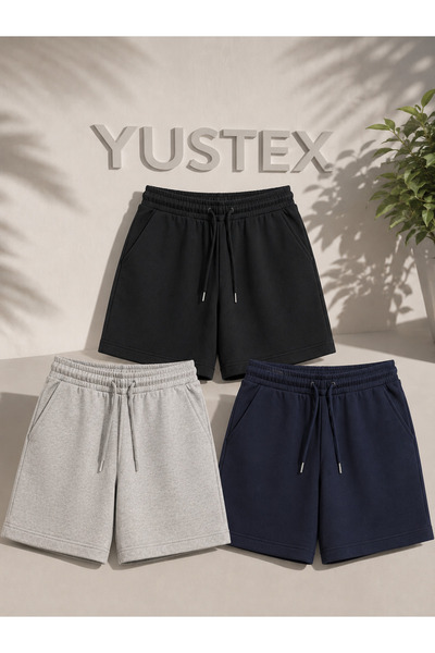 yx yustex sport 3-Piece Shorts (Black-Grey-Navy Blue) Basic Summer Shorts Set...
