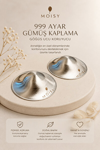 MOISY 999 Ayar Gümüş Kaplama (STANDART-45mm) Göğüs Ucu Koruyucu Kapak