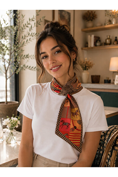 nehir eşarp Horse and Polka Dot Pattern Cross-Over Neck Tie Scarf