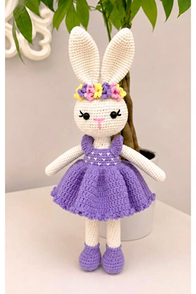 MİNOHOUSE Amigurumi Mor Elbiseli Taçlı Tavşan Organik Oyuncak