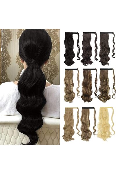 Estelle Long Straight Ponytail Extension Wrap Around Off Black Synthetic Hair...