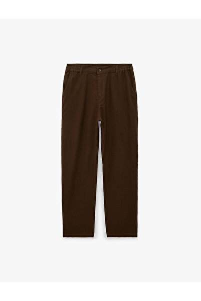 Koton Linen Blend Slim Fit Trousers with Pockets and Elastic Waist