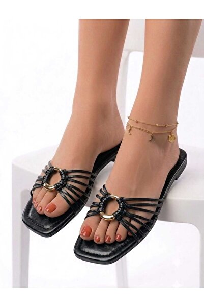 McDark Women's Thin Heeled Jurdan Sole Cross-Strapped Slippers-Black