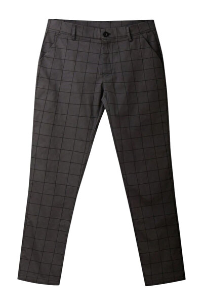 OEM Men's trousers, elegant, gray, checked, straight cut, M