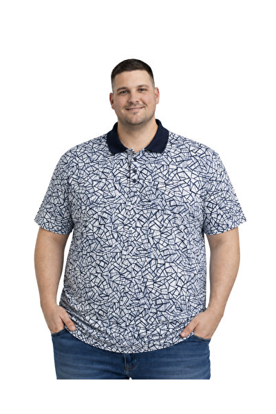 BattalModa Men's Large Size Navy Blue Polo Collar Mosaic Short Sleeve T-Shirt...