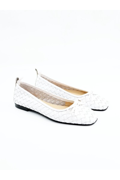 Tenau Women's genuine leather flat shoes white