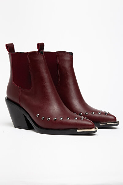 DENORA Burgundy Matte Leather Flat Trok Detail Elastic Metal Toe Western Cowb...