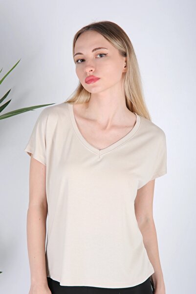 Veni Life Women's V-Neck Low Sleeve Flowy Cotton T-Shirt