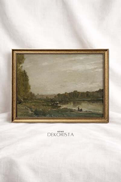 HOME DEKORİSTA Vintage çerçeveli CAMSIZ çizim manzara tablo, sanatsal baskı, ...