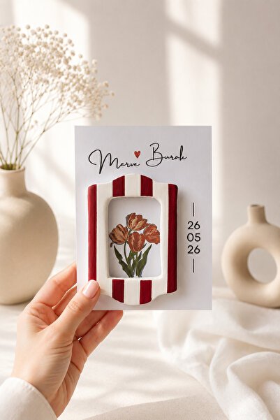 Mandalin Art Studio Nikah Hediyesi Çizgili Mini Çerçeve Buzdolabı Magneti 10’lu