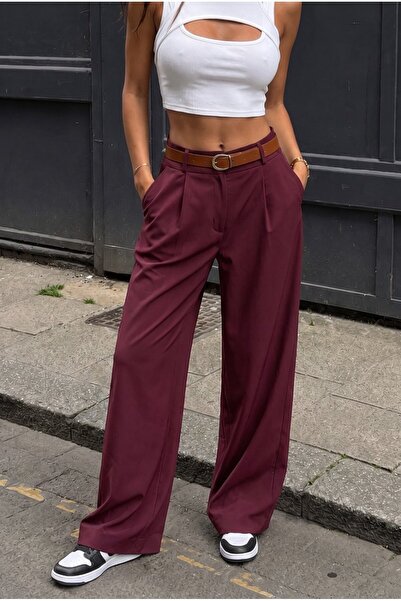 alanora High Waist Belted Oversize Loose Elastic Waist Palazzo Trousers