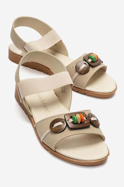 CCWAY AYAKKABI Women's Single Strap Sandals with Accessories Beige