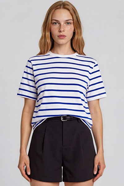 Hiccup BUSEM Tricou Damă Din Bumbac, Cu Dungi Și Guler Rotund