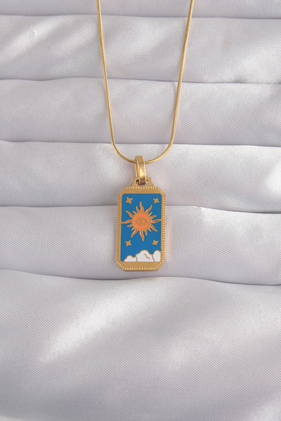 ARMÜZ 316L Steel Gold Color Blue Enamel Sun Model Tarot Necklace