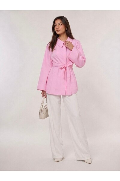 EMMAS CLOTHİNG Women's Belted Wide-Sleeve Poplin Shirt