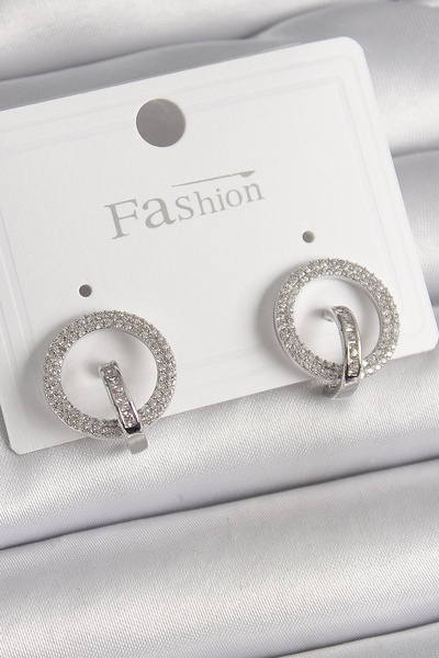 ARMÜZ Brass Silver Color Zircon Stone Hoop Model Women's Earrings