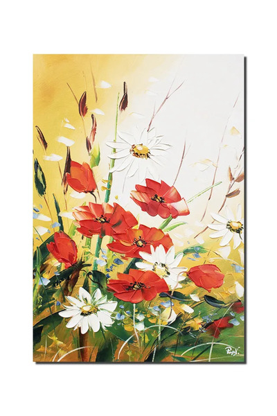 artnova Tablou 3D pictat manual, Maci si margarete in camp, 60x40cm ulei pe p...