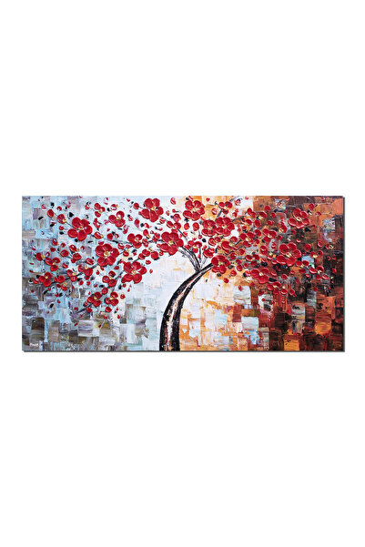 artnova Tablou gigant 3D Copacul vietii cu flori rosii, pictat manual 140x70c...