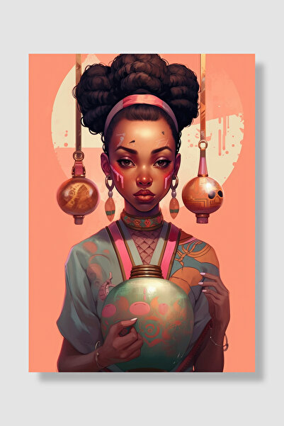 Luna Marissa Poster afričke žene, ilustracija slatke devojke, roza zidna deko...