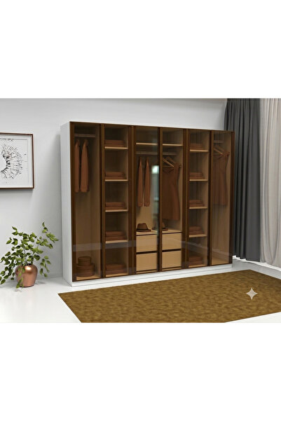 Dian Mobilya Bronz Şeffaf Camlı 6 Kapaklı Gardrop Ful MDF
