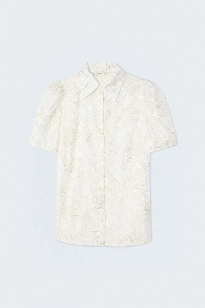 Sateen Embroidered Short Sleeve Shirt - Ecru