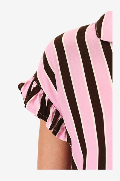 Penti Women Lily Striped Short Sleeve Shirt Shorts Brown Set