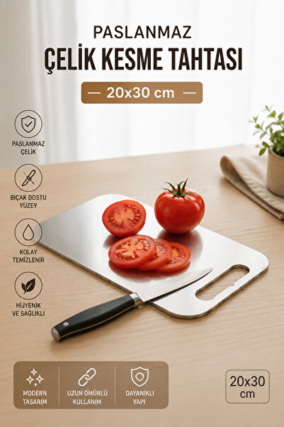 ÜCRETSİZ İSİM YAZDIRABİLİRSİNİZ - 20X30 CM - PASLANMAZ ÇELİK KESME TAHTASI