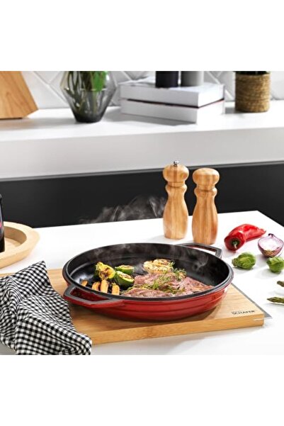 Yıldızan Albemo Guss Chef Cast Iron Round Grill Pan with Double Handles 28cm-...