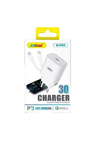 Andowl Φορτιστής με Θύρα USB-C και Καλώδιο USB-C σε Lightning 30W Λευκό (Q-PD8)