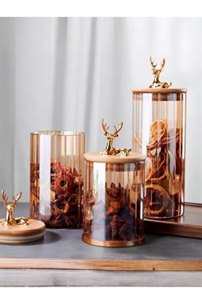 Yıldızan Avenika Store (9X10 cm) 1 Piece Amber Color Glass and Gold Color Dee...