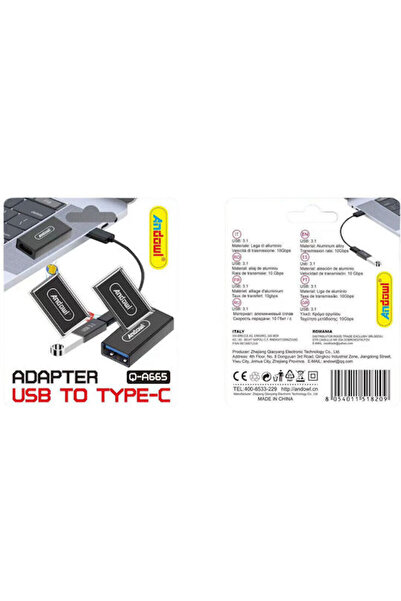 Andowl Μετατροπέας Προσαρμογέας USB Type-C Q-a665, Μετατροπέας USB σε Type-C