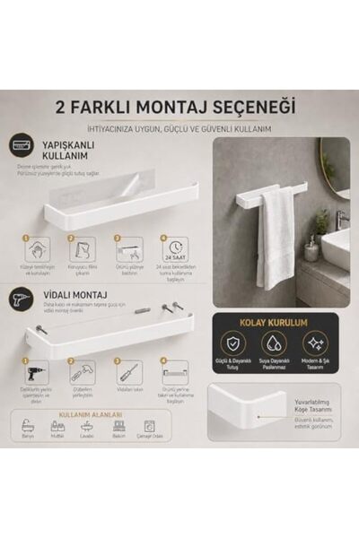 Yıldızan Balance Life White Towel Rack with Llama Design, Stainless Steel Bat...