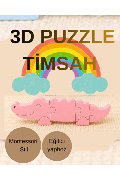 Hayvan figürlü 3D Puzzle (PEMBE TİMSAH)