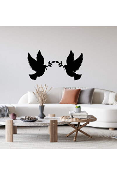 karalar ahşap 3 mm MDF Kuş Duvar Dekoru 50x30 cm - Zeytin Dalı Taşıyan Güverc...
