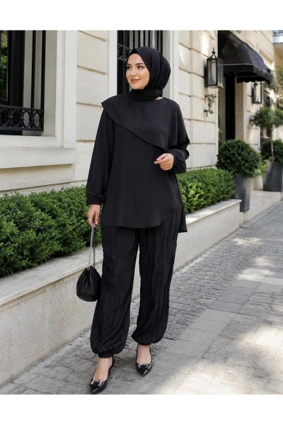 Aynaz siyah tunik şalvar takım