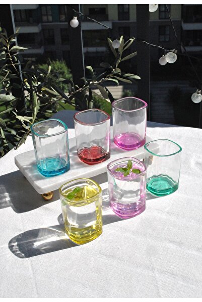 Qualitev 6 Pieces Dip Colored Glass Mini Coffee Water Cup 75 ml Water Cups