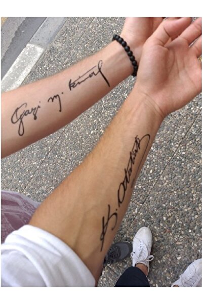 medink tattoo 2 Hafta kalıcı Geçici Atatürk İmza Dövme Tattoo Siyah Özel Tasa...