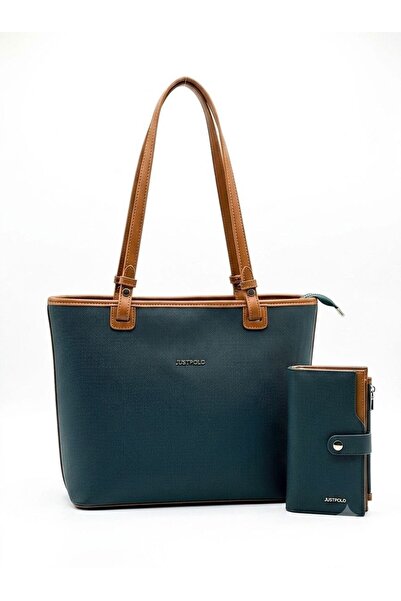 Just Polo Original Women's 5-Section Large Shoulder Bag and Wallet Set