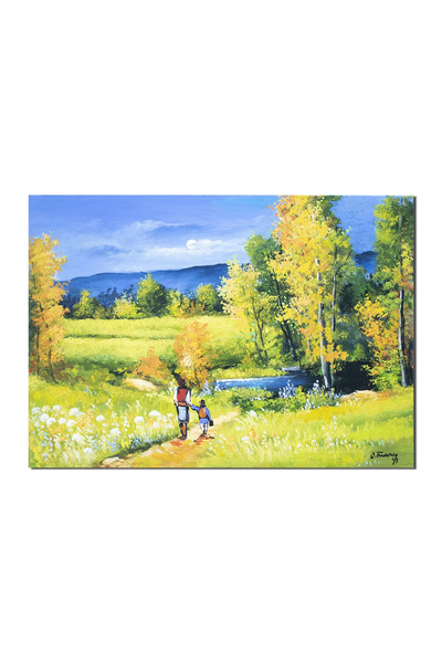 artnova Tablou peisaj din natura pictat manual, Amintiri de la bunici, 70x50c...