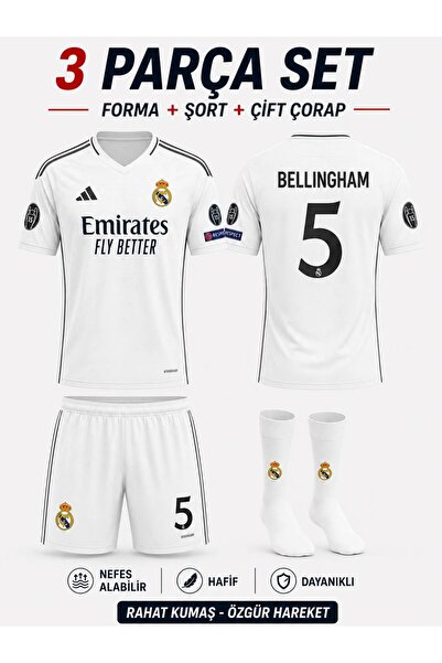 yenteks Çocuk Futbol Forması Bellingham Beyaz Real.Madrid Çorap Hediyeli