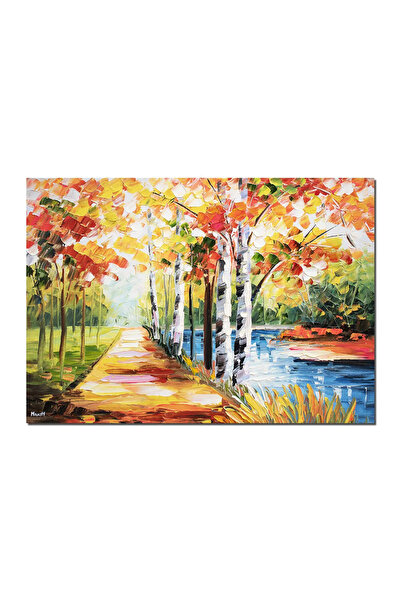 artnova Ръчно рисувана картина, Брезова алея, 70x50см, маслени бои върху плат...