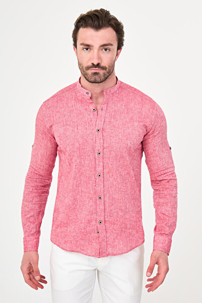 Mcr Plain Slim Fit Stand Collar Basic Linen Men's Shirt Tile - 37340.21Y
