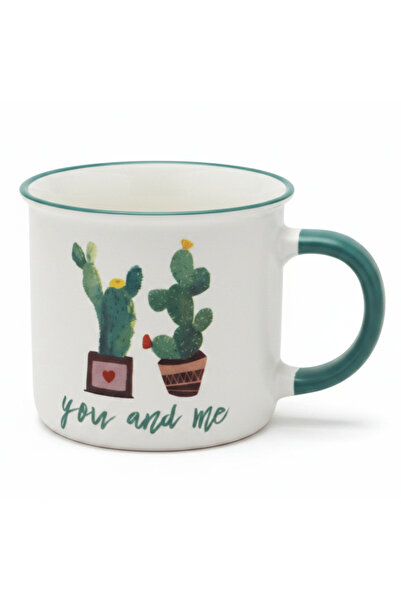 AKDC You & Me Cactus Ceramic Mug — 300 ml - White & Teal