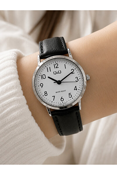 Q&Q Women's Wristwatch Silver Color Case Leather Strap Casual and Stylish Com...