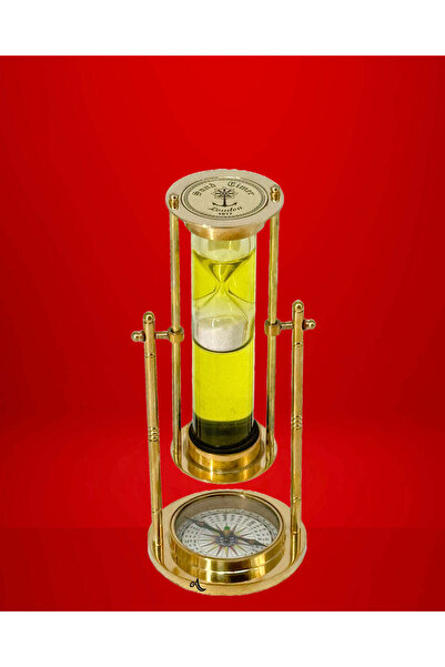Al Athar Arts Brass Revolving Yellow Liquid Sand Timer With Campass(H:9''W:3....
