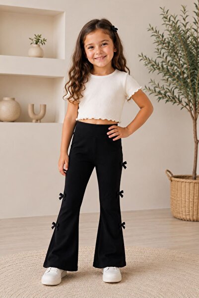 Minigimin Cicileri Girls' Stretchy Tights with Bow Detail - Black