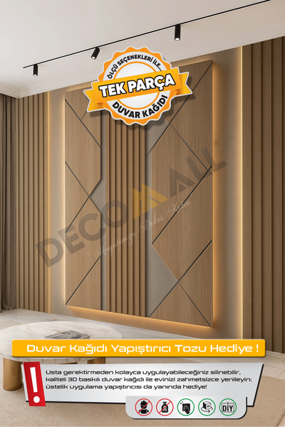 DECOMALL (TV-54) TV Arkası Duvar Kağıdı Tek Parça 3D Çita Mermer Görünümlü Sa...